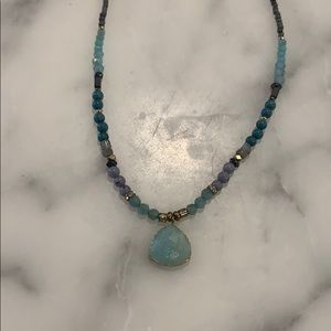 Turquoise beads to stone drop necklace